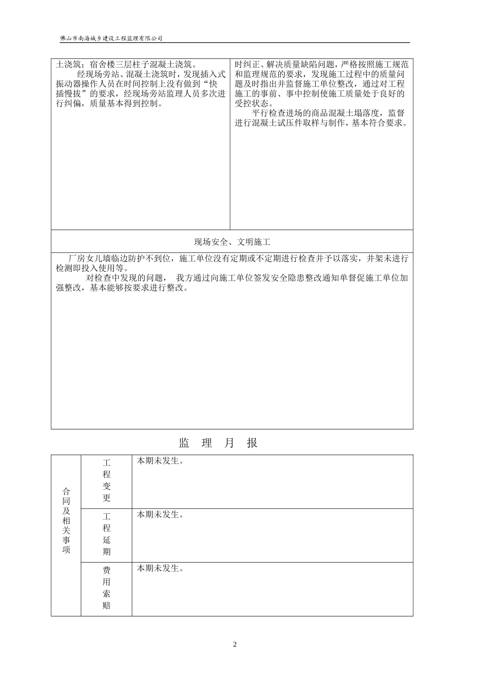 狮山镇沙头村民委员会（谈广达）厂办公楼、宿舍楼、车间工程监理月报--监理月报_第3页