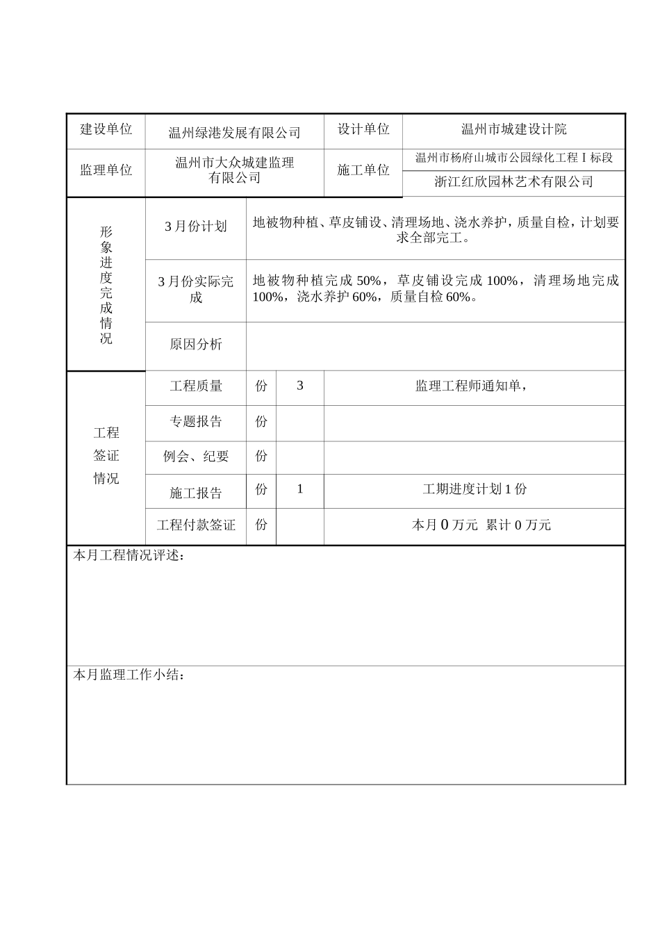 温州市杨府山城市公园建设工程监理月报--监理月报_第2页