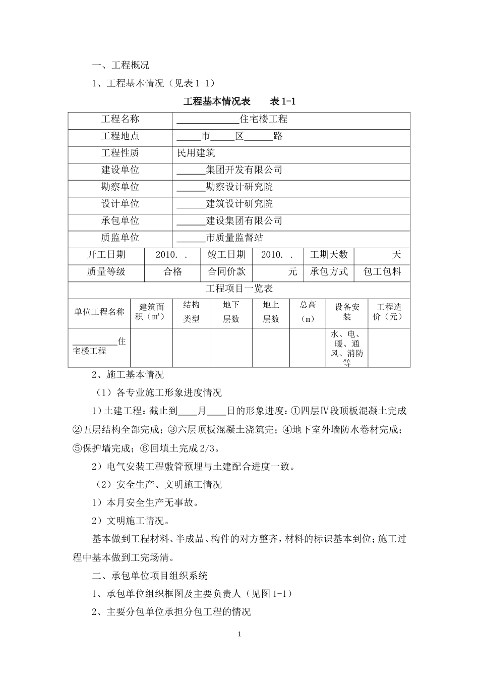 住宅楼工程监理月报--监理月报_第1页
