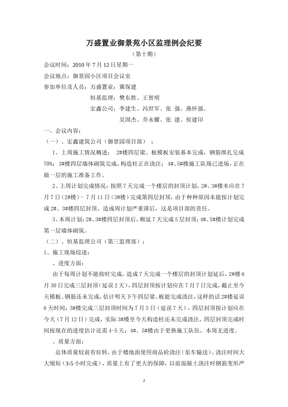 某小区第十期监理例会纪要_第2页