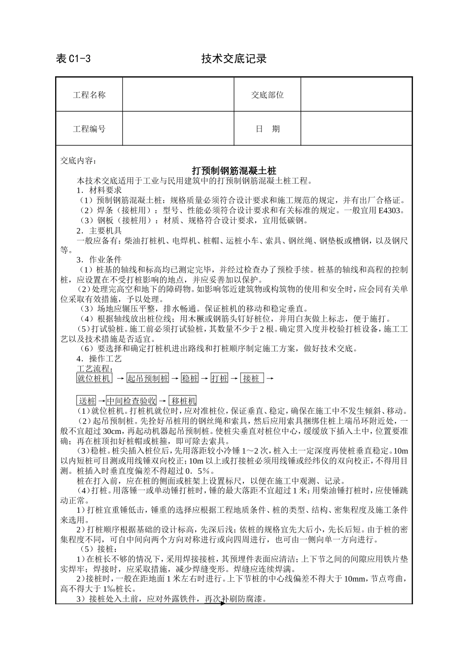 打预制钢筋混凝土桩技术交底--技术交底_第1页