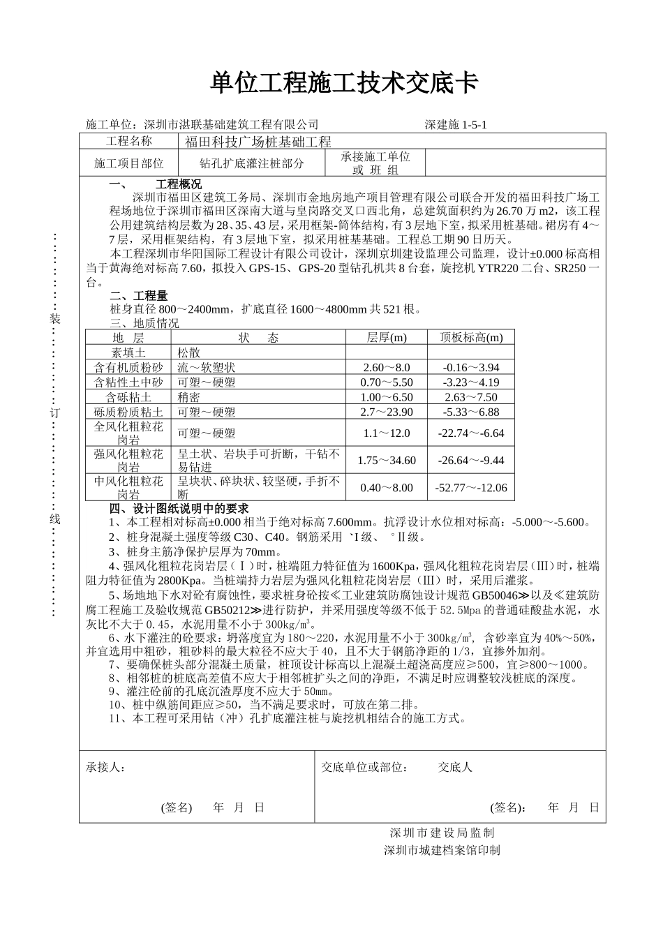 单位工程施工技术交底卡(钻孔)--技术交底_第1页