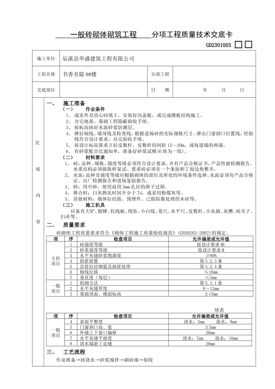 分项工程质量技术交底卡(常用)--技术交底_第1页