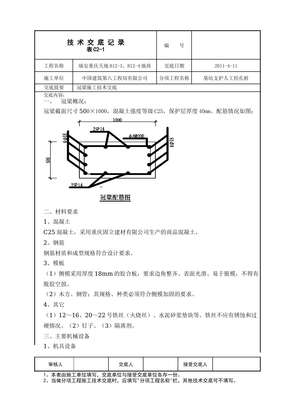 冠梁施工技术交底--技术交底_第1页