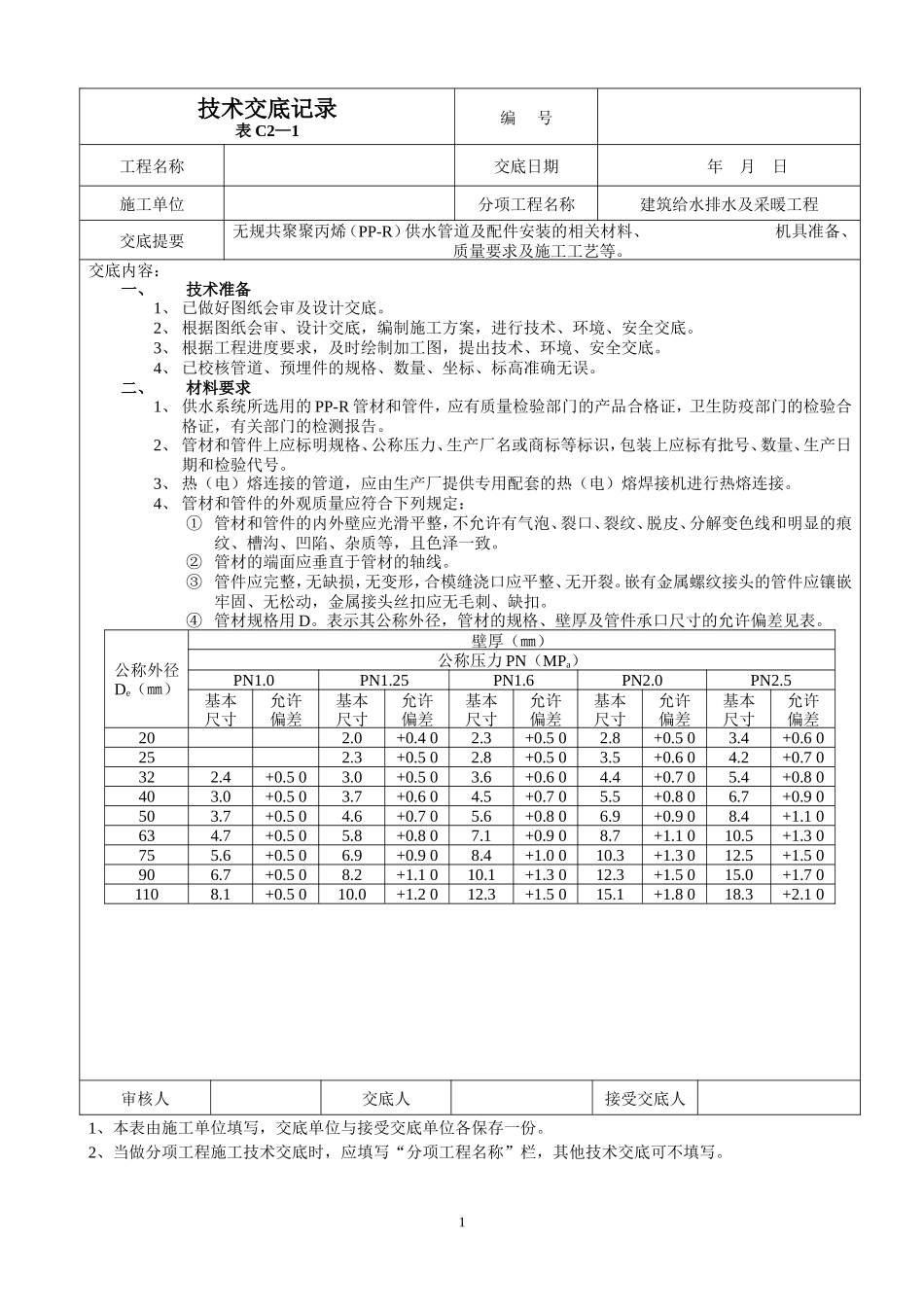 建筑给水排水及采暖工程技术交底--技术交底_第1页