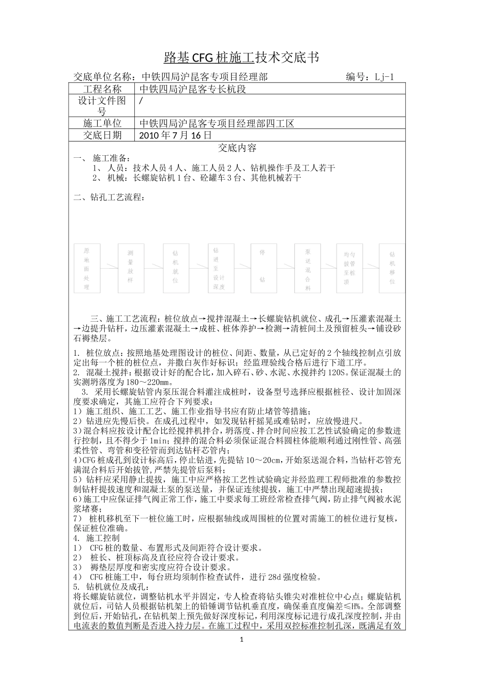 路基CFG桩施工技术交底书--技术交底_第1页