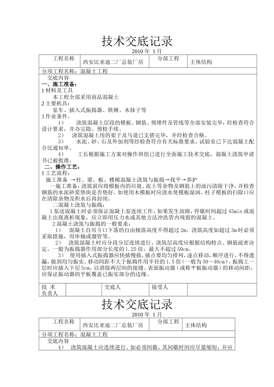 某厂房混凝土工程技术交底--技术交底_第1页
