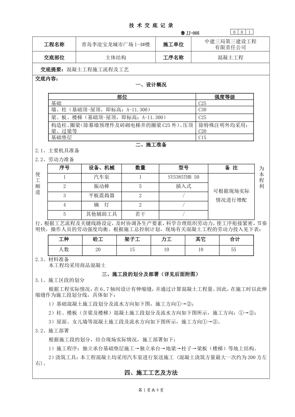 某城市广场混凝土工程技术交底--技术交底_第1页