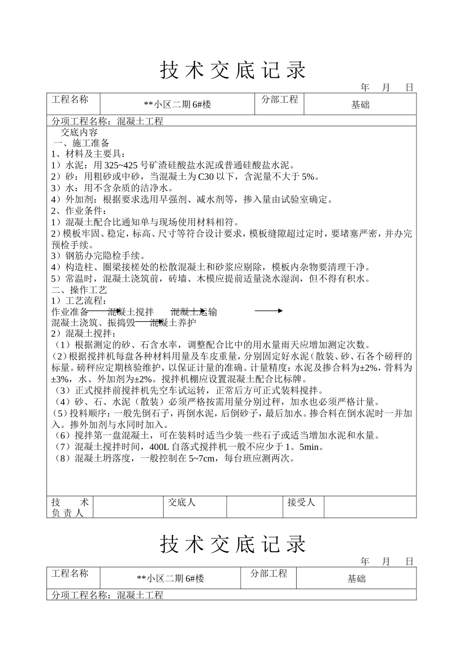 某小区混凝土工程技术交底--技术交底_第1页