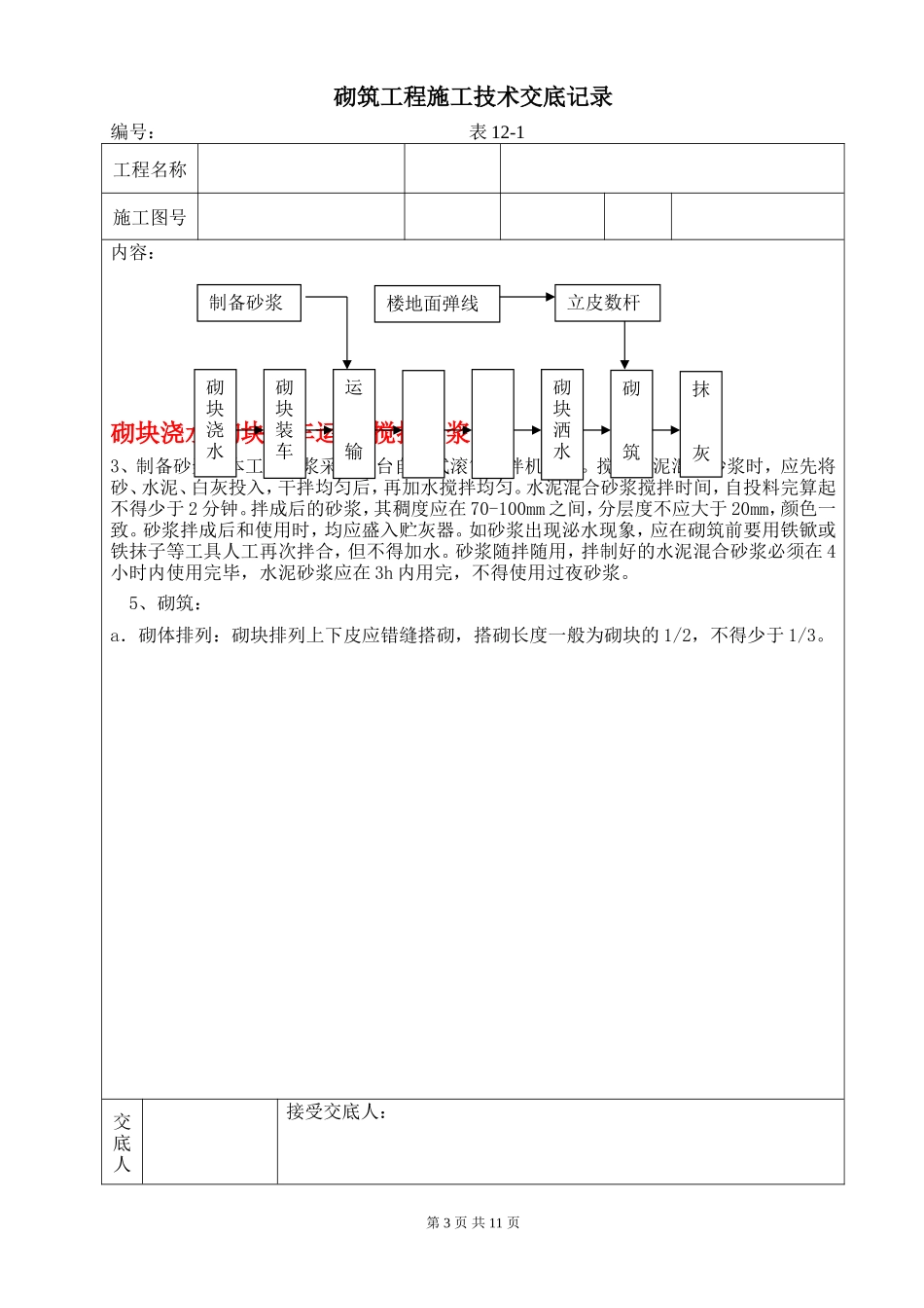 砌筑工程施工技术交底记录--技术交底_第3页