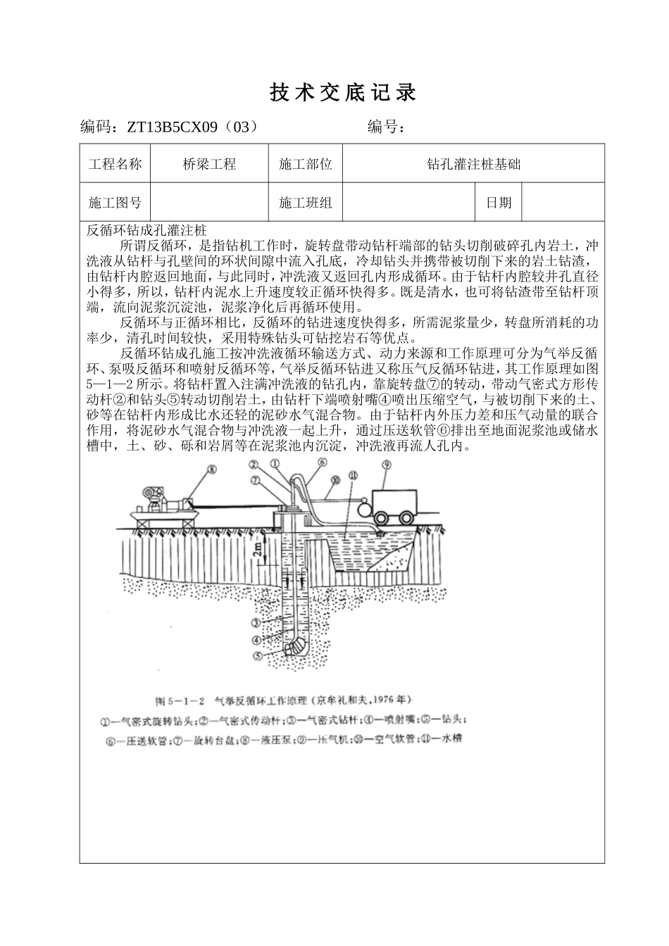 桥梁工程钻孔灌注桩基础技术交底记录--技术交底_第1页