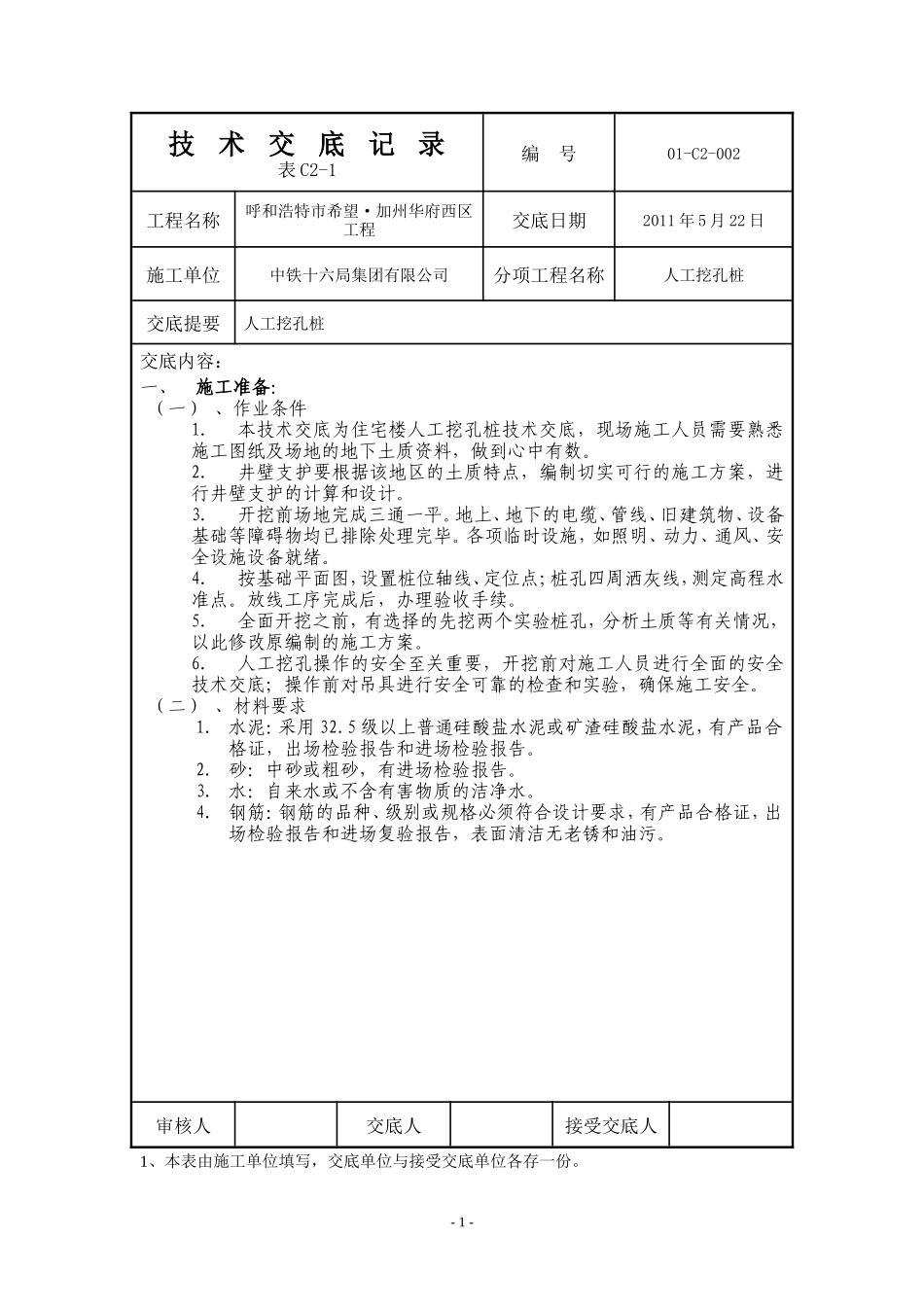 人工挖孔技术交底记录--技术交底_第1页