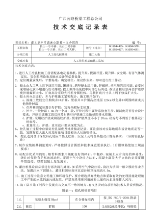 人工挖孔桩基础技术交底记录表--技术交底