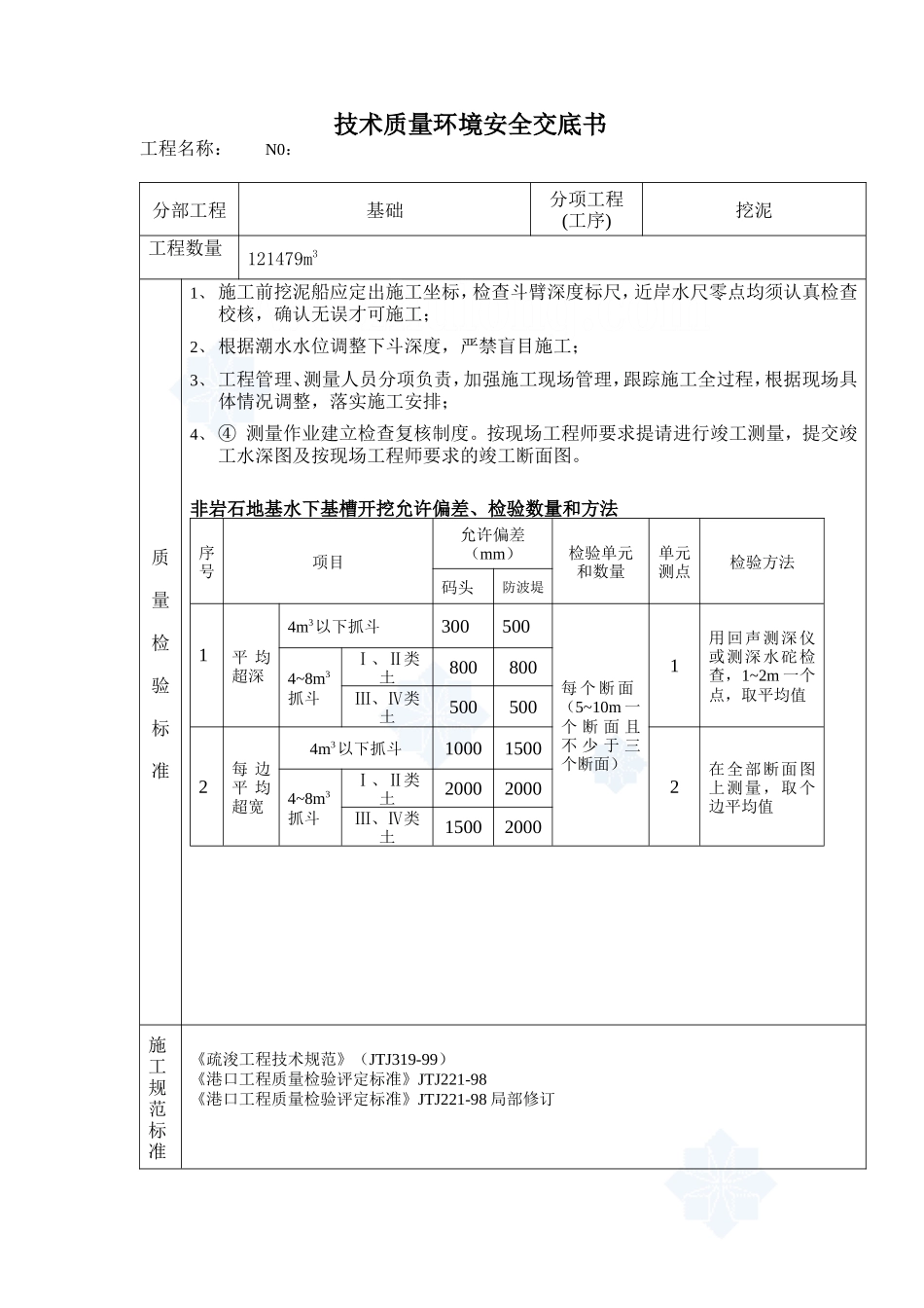 水利工程(挖泥)质量技术安全技术交底--技术交底_第1页