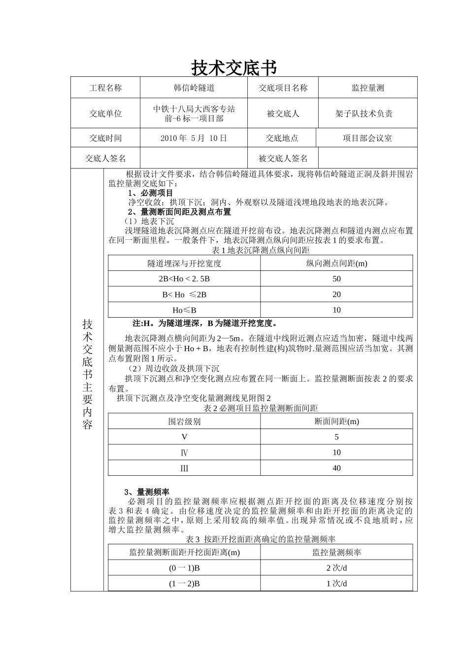 隧道工程监控量测技术交底书--技术交底_第1页