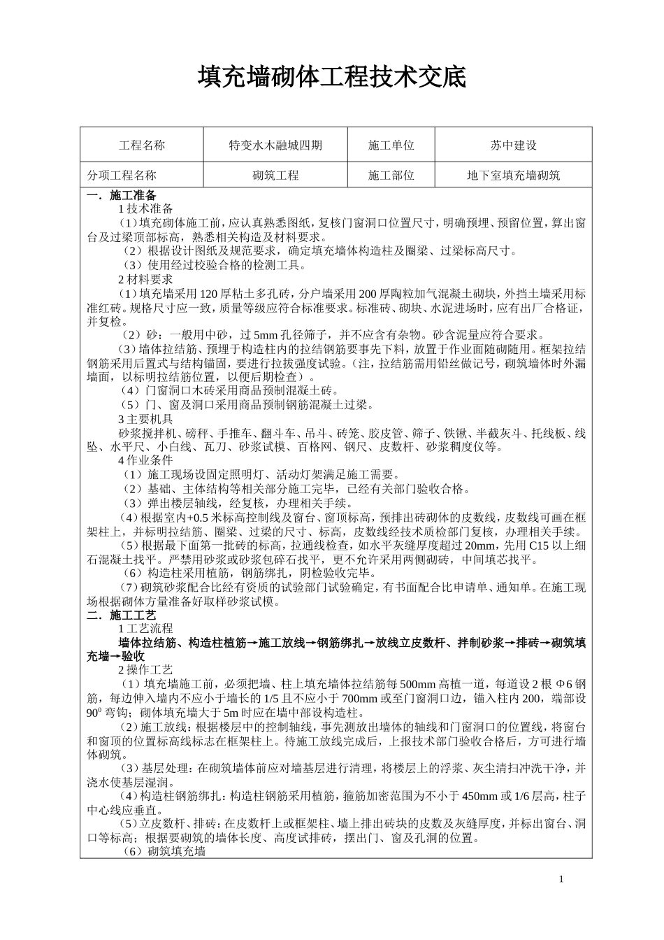 填充墙砌体工程技术交底-文库--技术交底_第1页