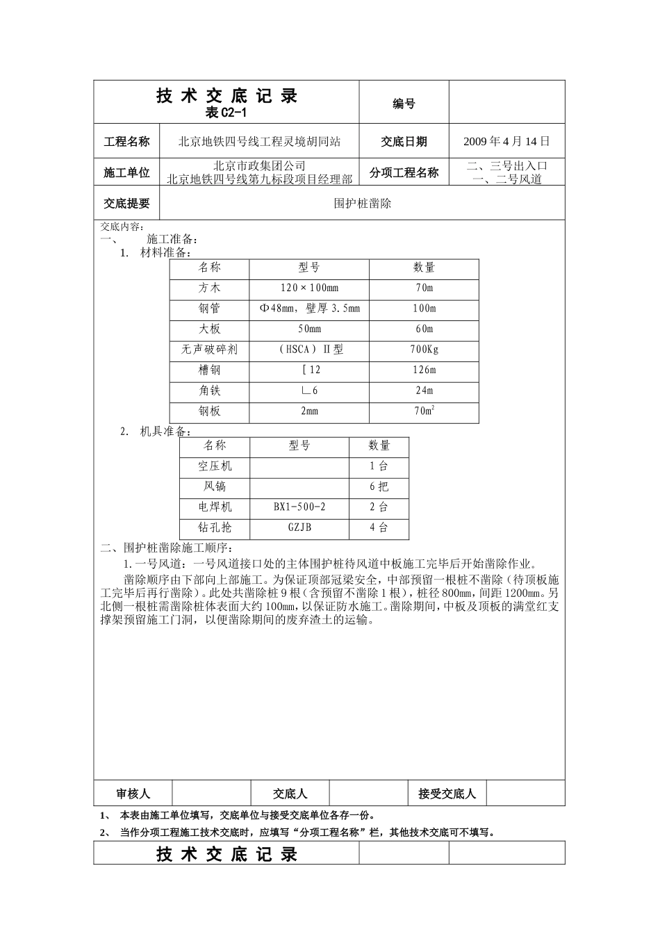围护桩凿除工程技术交底--技术交底_第1页