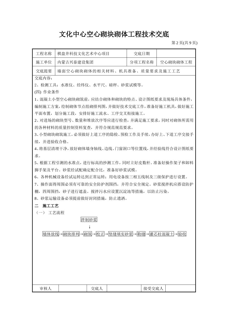 文化中心空心砌块砌体工程技术交底--技术交底_第2页