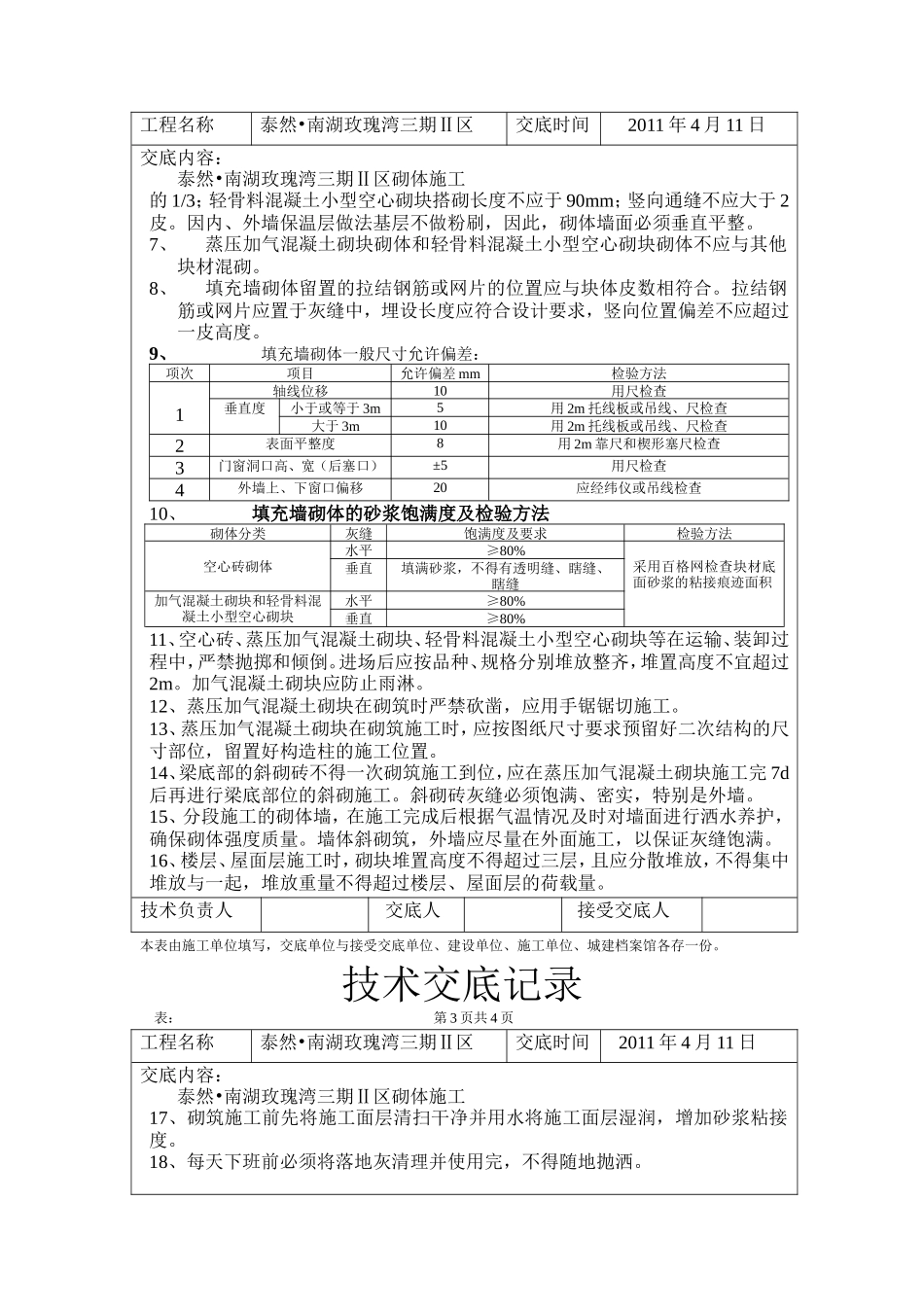 砖砌体施工技术交底记录--技术交底_第2页