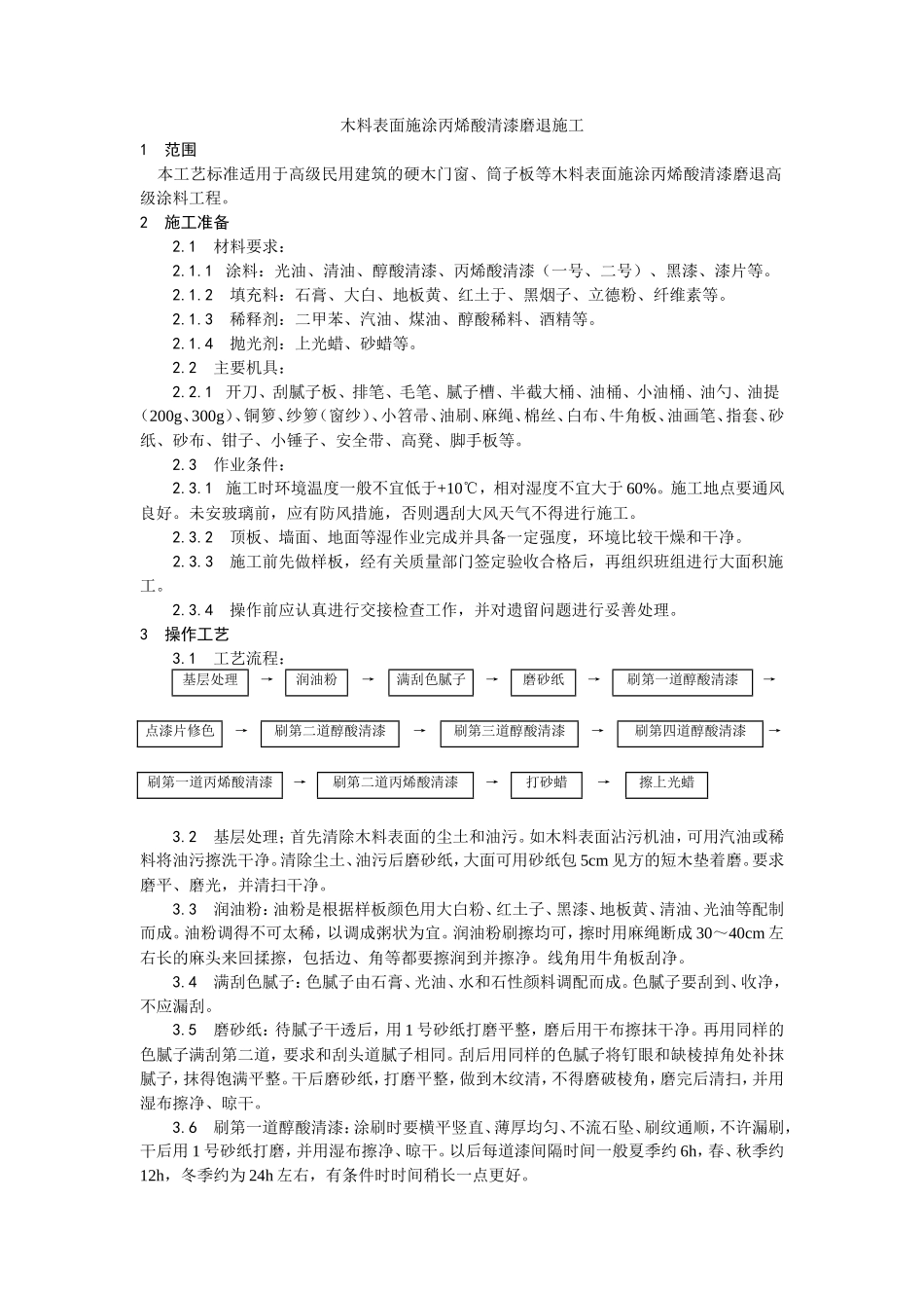 木料表面施涂丙烯酸清漆磨退施工工艺--施工工艺_第1页
