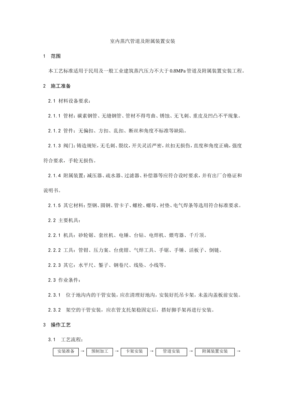 室内蒸汽管道及附属装置安装工艺--施工工艺_第1页