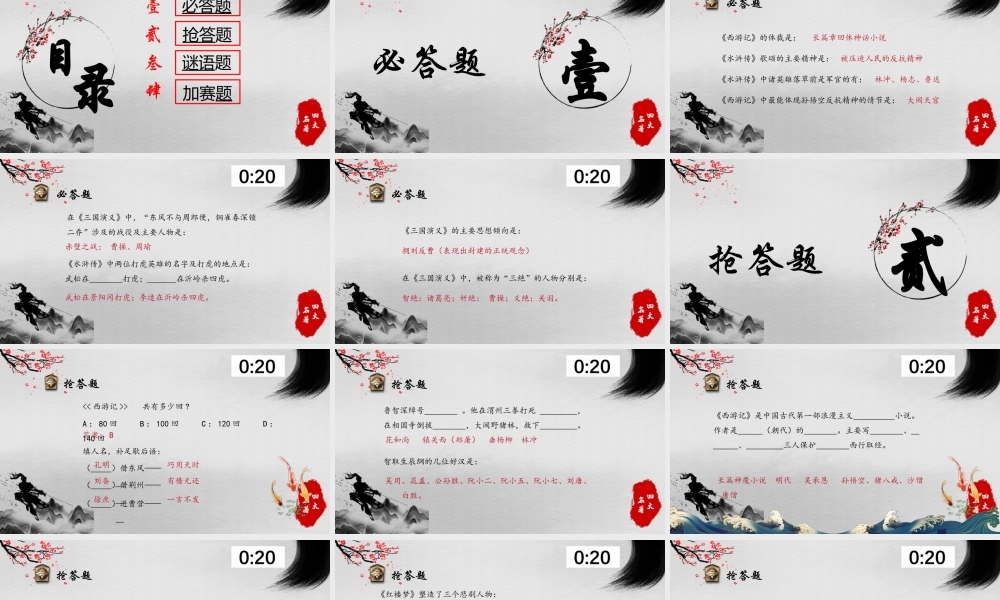 四大名著活动课知识竞赛PPT