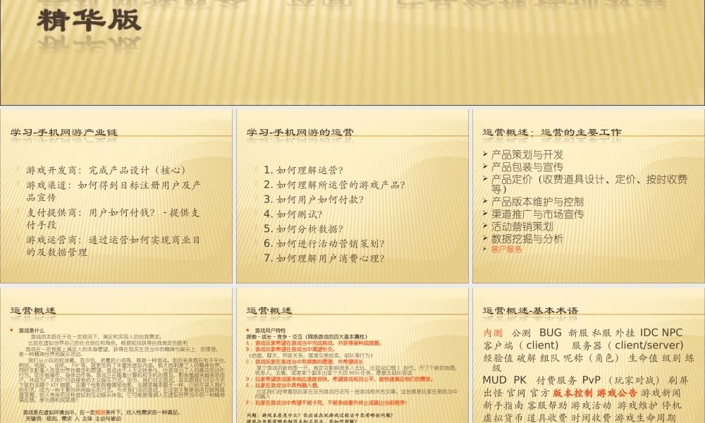 手游商务、运营、产品经理培训教程精华版