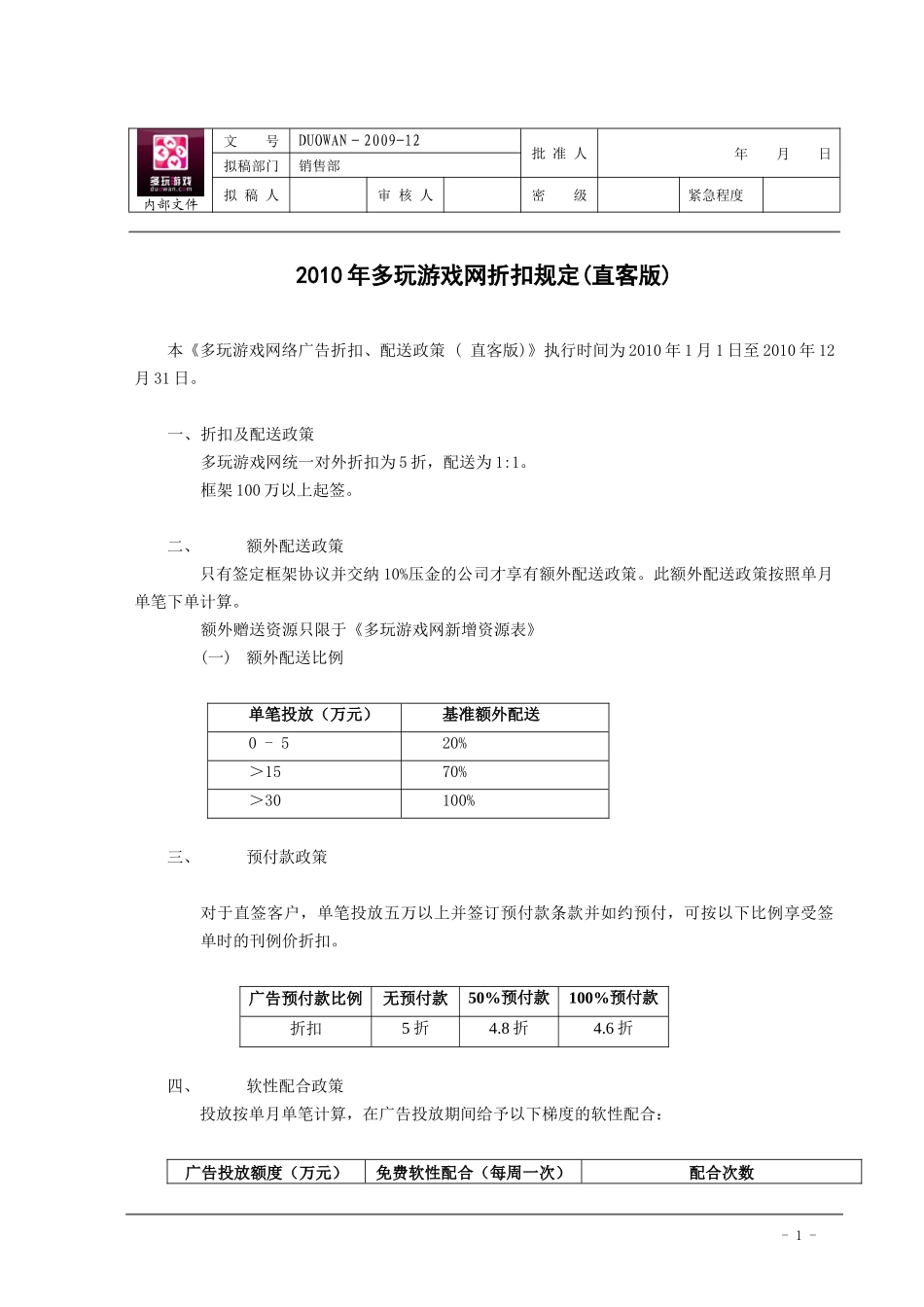 2010年多玩游戏网代理折扣规定_第1页
