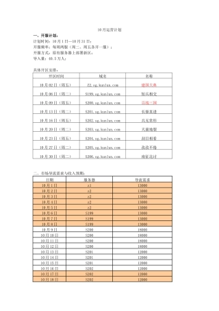 《XX》10月运营计划