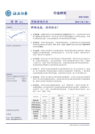 2010年网络游戏行业深度报告完整版