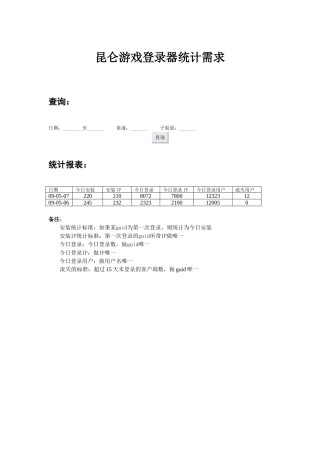 昆仑游戏大厅-统计需求