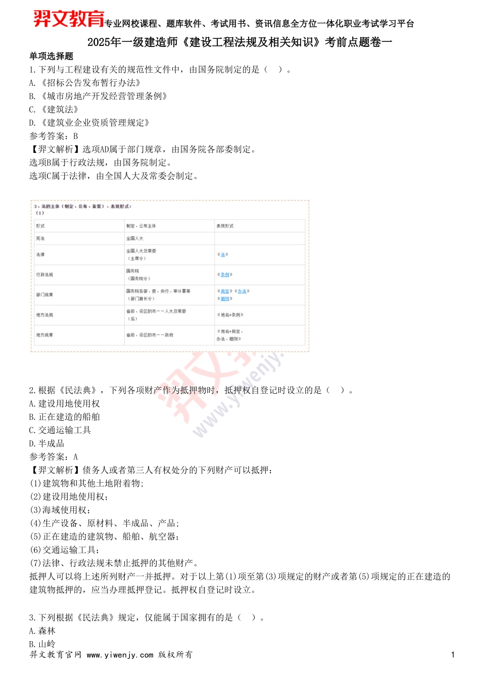 2025年一级建造师《建设工程法规及相关知识》考前点题卷一_第1页