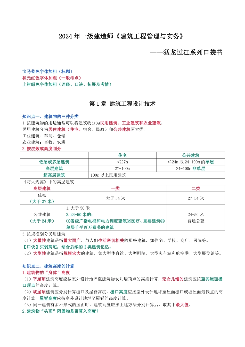 2024年一级建造师《建筑工程管理与实务》猛龙过江系列口袋书_第1页