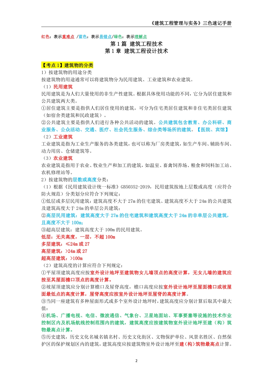 2024年一级建造师《建筑工程管理与实务》三色速记手册_第2页