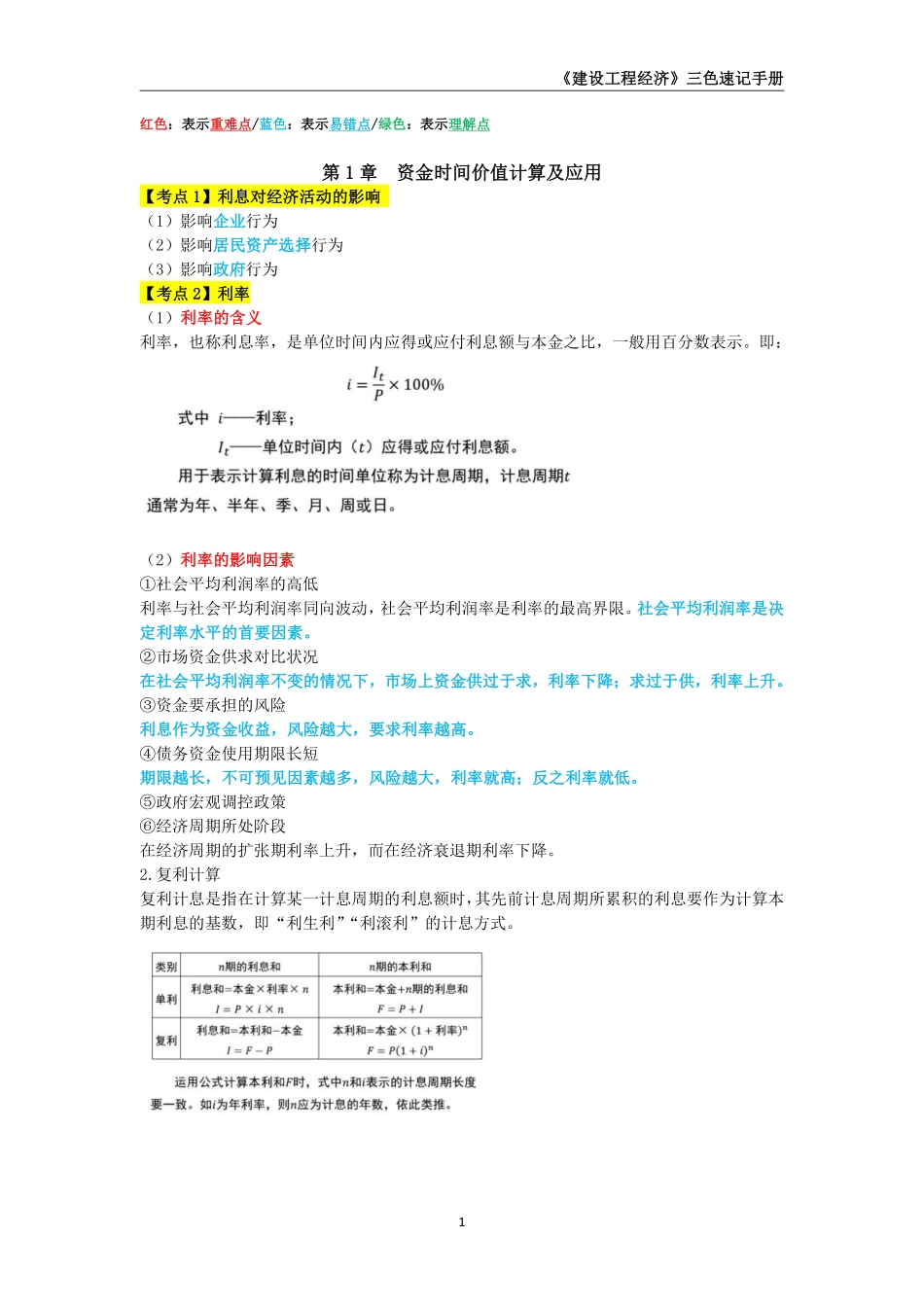 2024年一级建造师《建设工程经济》三色速记手册_第2页