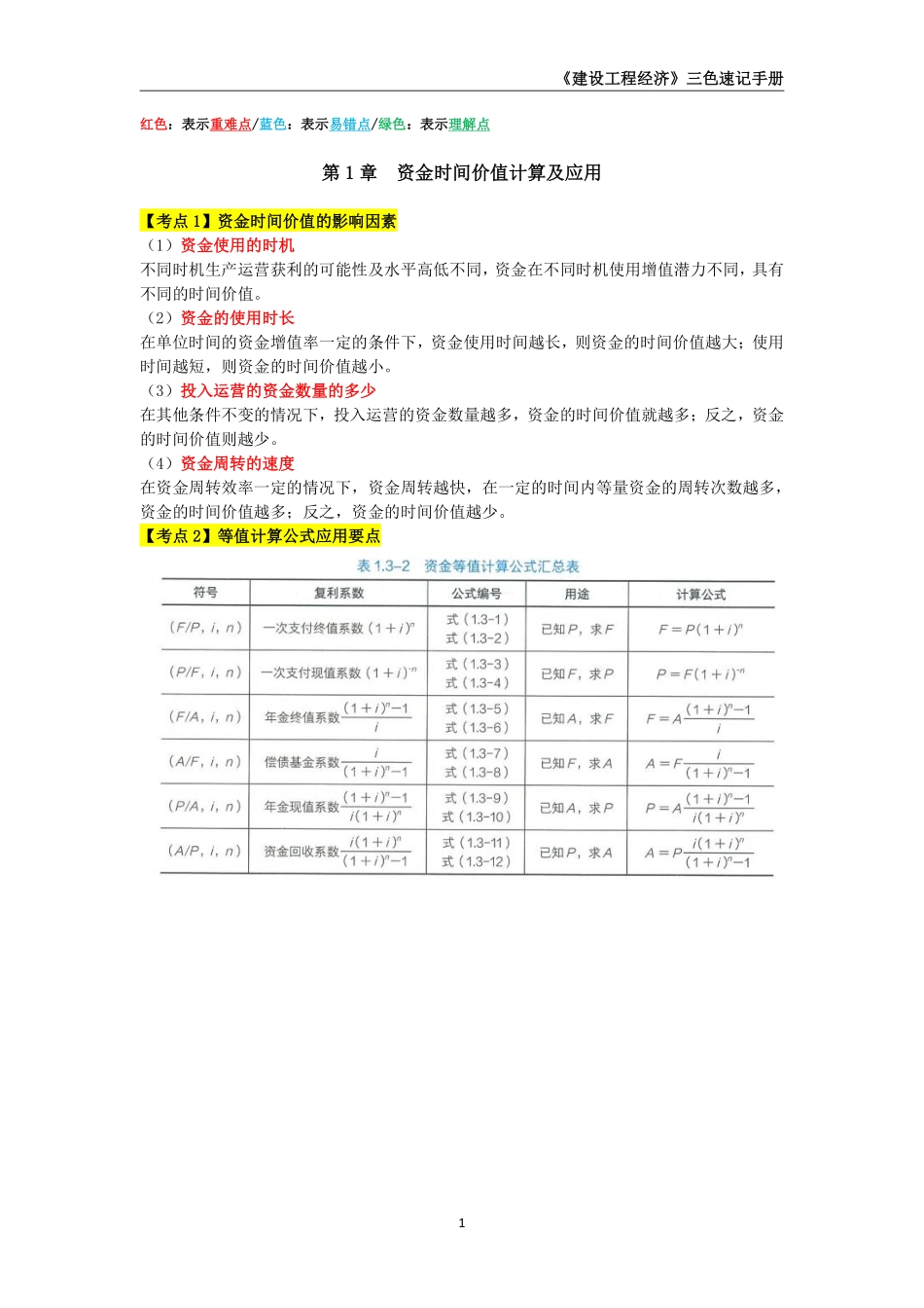 2025年一级建造师《建设工程经济》三色速记手册_第2页