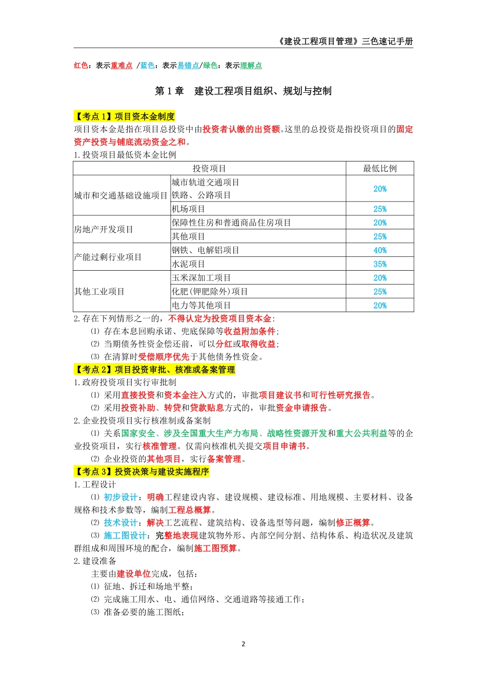 2025年一级建造师《建设工程项目管理》三色速记手册._第2页