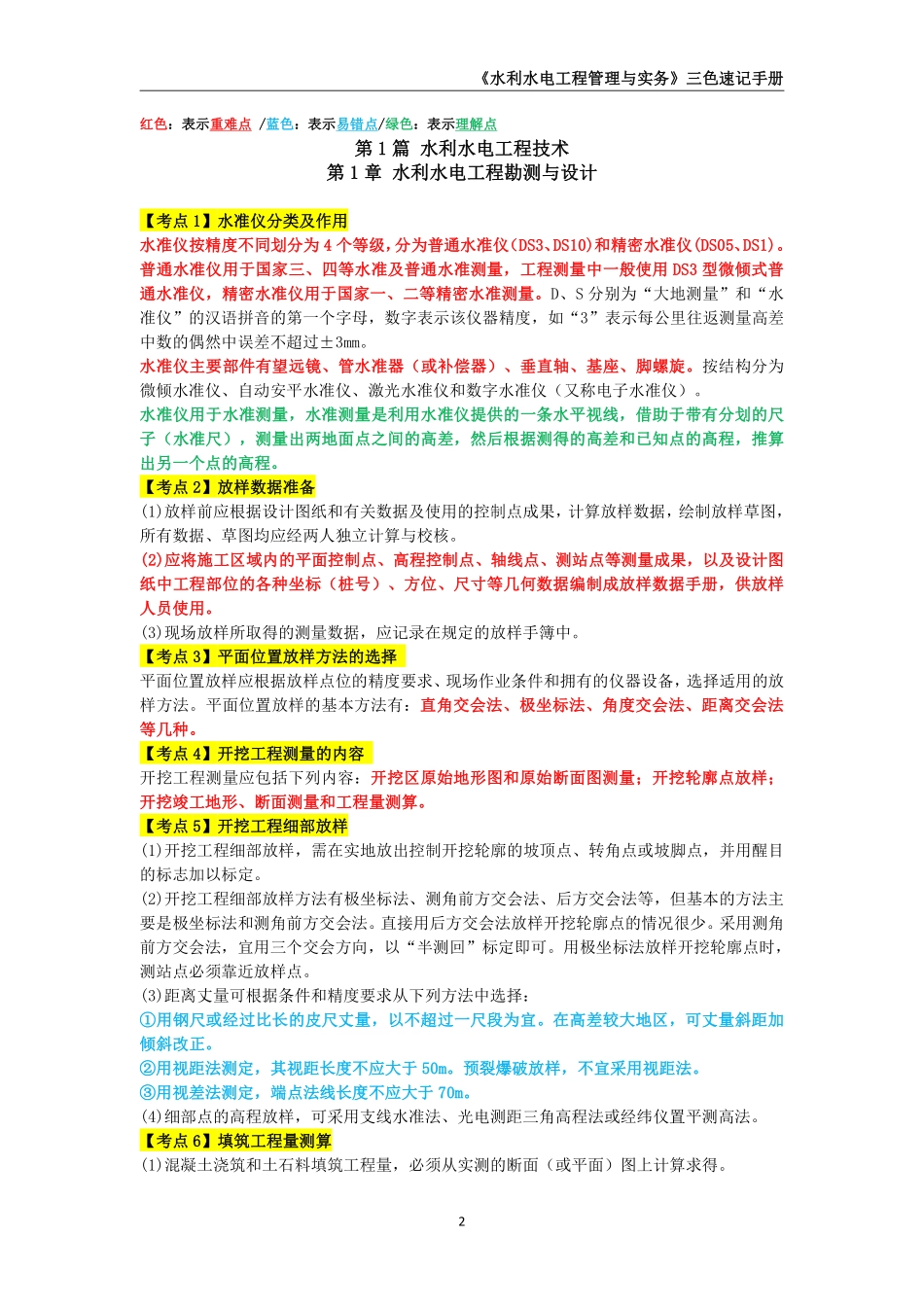 2024年一级建造师《水利水电工程管理与实务》三色速记手册_第2页