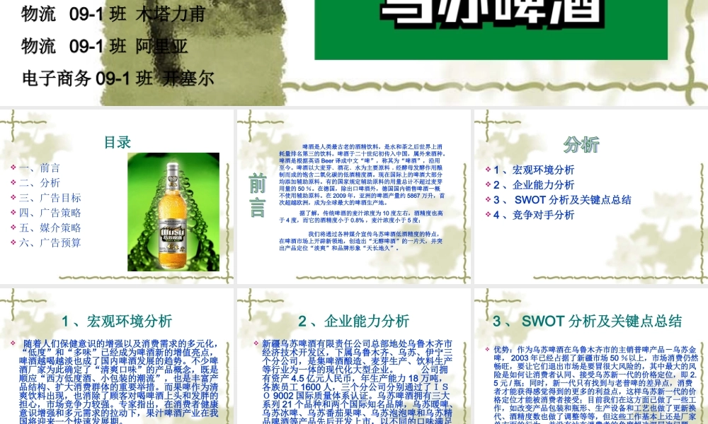 乌苏啤酒广告策划书