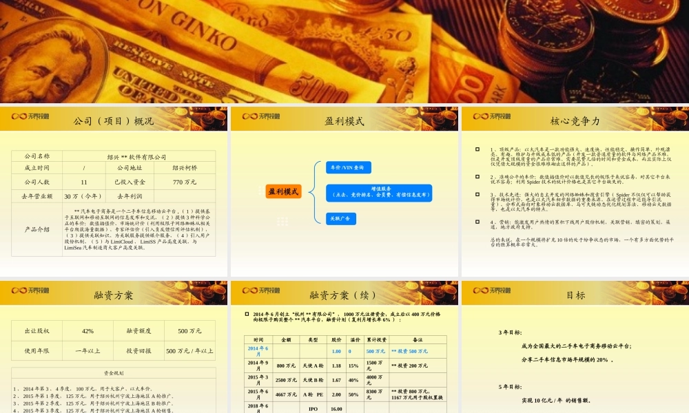 无界投融：汽车电子商务移动云平台项目融资计划书