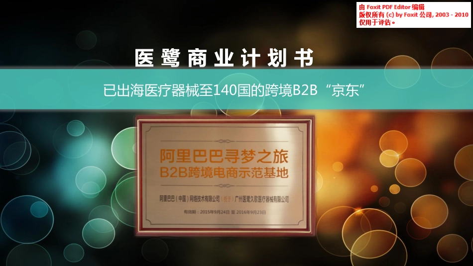 医鹭-医疗器械跨境BB商业计划书_第1页