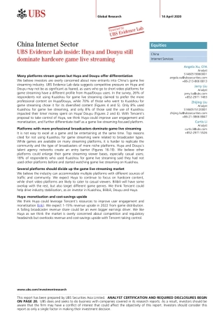 瑞银-中国-互联网服务业-中国互联网行业：虎牙和斗鱼依然主宰着游戏直播-2020.4.14-28页