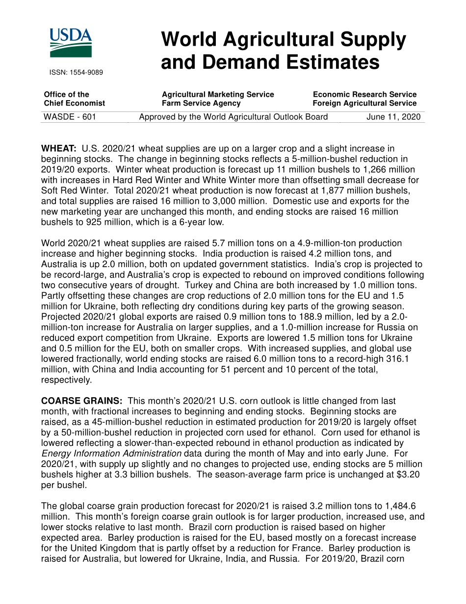 美国农业部-全球-农业行业-世界农业供需预测-20200611-40页_第1页