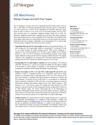 JP 摩根-美股-机械行业-美国机械行业：评级变化和年的价格目标