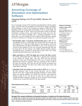 JP 摩根-美股-科技软件行业-交换ALTR和ANSS的评级，保持AZPN减持评级
