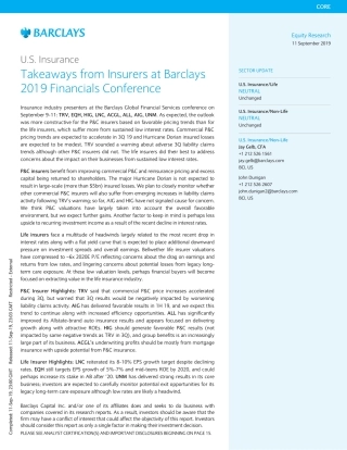 巴克莱-美股-保险行业-美国保险业：年巴克莱金融会议关于保险业的要点--文库