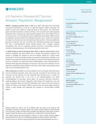 巴克莱-美股-支付与IT服务业-美国支付、处理器与IT服务：亚马逊的支付武装--文库