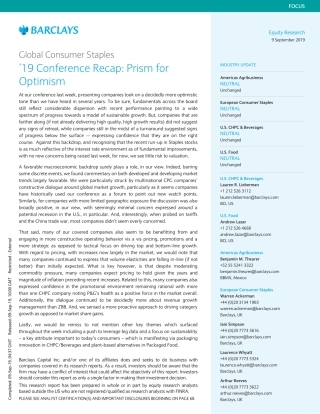 巴克莱-全球-消费品行业-全球消费品会议总结：前景乐观--文库