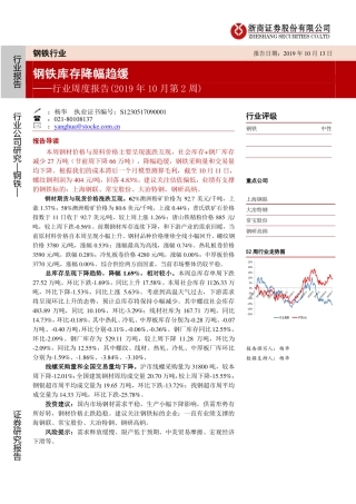 钢铁行业周度报告（年月第周）：钢铁库存降幅趋缓