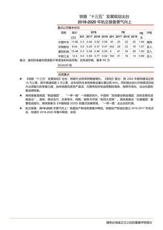 轨交装备行业点评报告：铁路“十三五”发展规划出炉，-年轨交装备景气向上--中泰证券-页